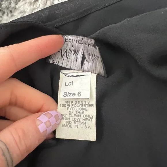 Vintage 1990s Black Chiffon Rhinestone Strap Low Back Midi Dress - Picture 6 of 7